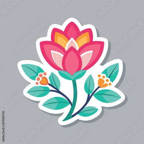 isolated on light gray, a floral sticker with a white outline 