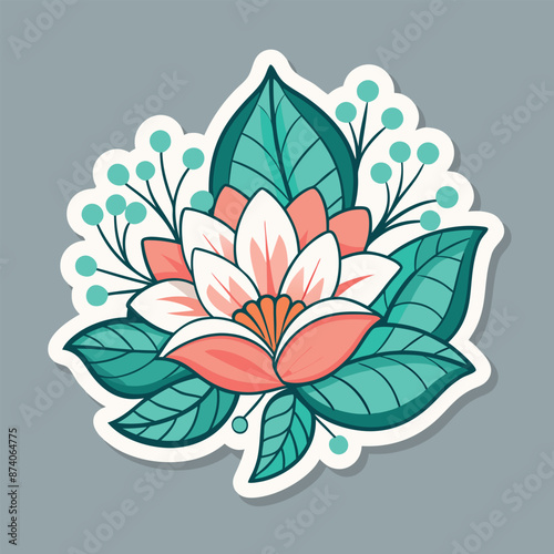 isolated on light gray, a floral sticker with a white outline 