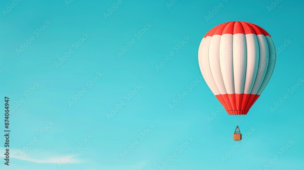 Fototapeta premium Show freedom with a hot air balloon drifting gracefully through a clear blue sky, symbolizing boundless possibilities. Illustration, Image, , Minimalism,