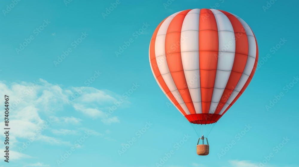 Obraz premium Show freedom with a hot air balloon drifting gracefully through a clear blue sky, symbolizing boundless possibilities. Illustration, Image, , Minimalism,
