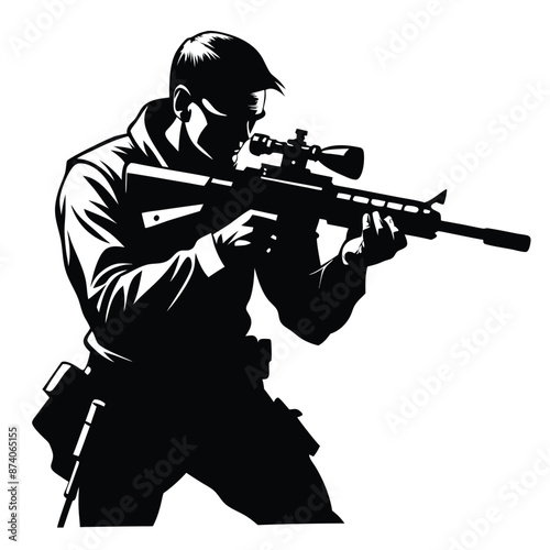 Wallpaper Mural a sniper man holding a gun, an isolated white background Torontodigital.ca