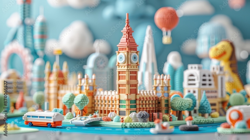 Fototapeta premium Playful Plasticine Big Ben: Whimsical Cityscape with Copy Space, Generative Ai