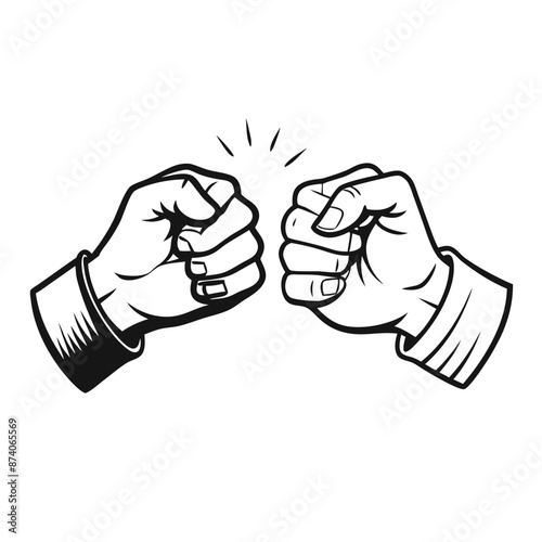 two hands engaging in a fist bump. isolated on a white background