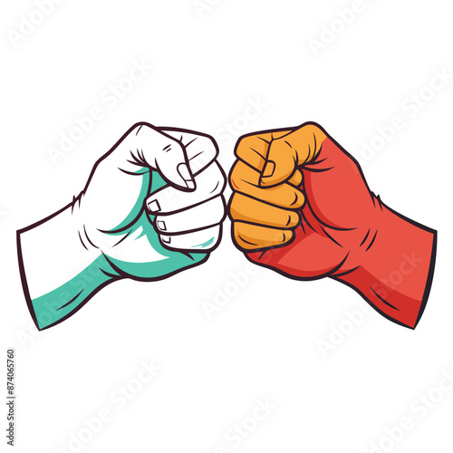 two hands engaging in a fist bump. isolated on a white background