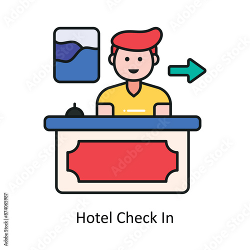 Hotel Check In vector filled outline Design illustration. Symbol on White background EPS 10 File 