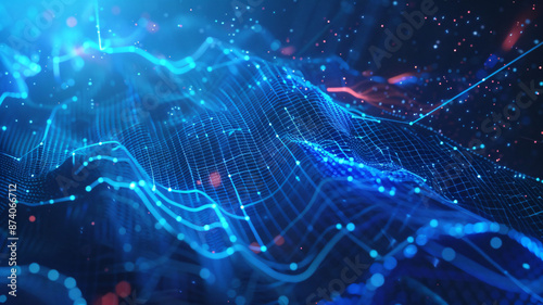With data charts as the theme, data charts, blue tones, technological sense, lines, particles, ambient light, mysterious atmosphere