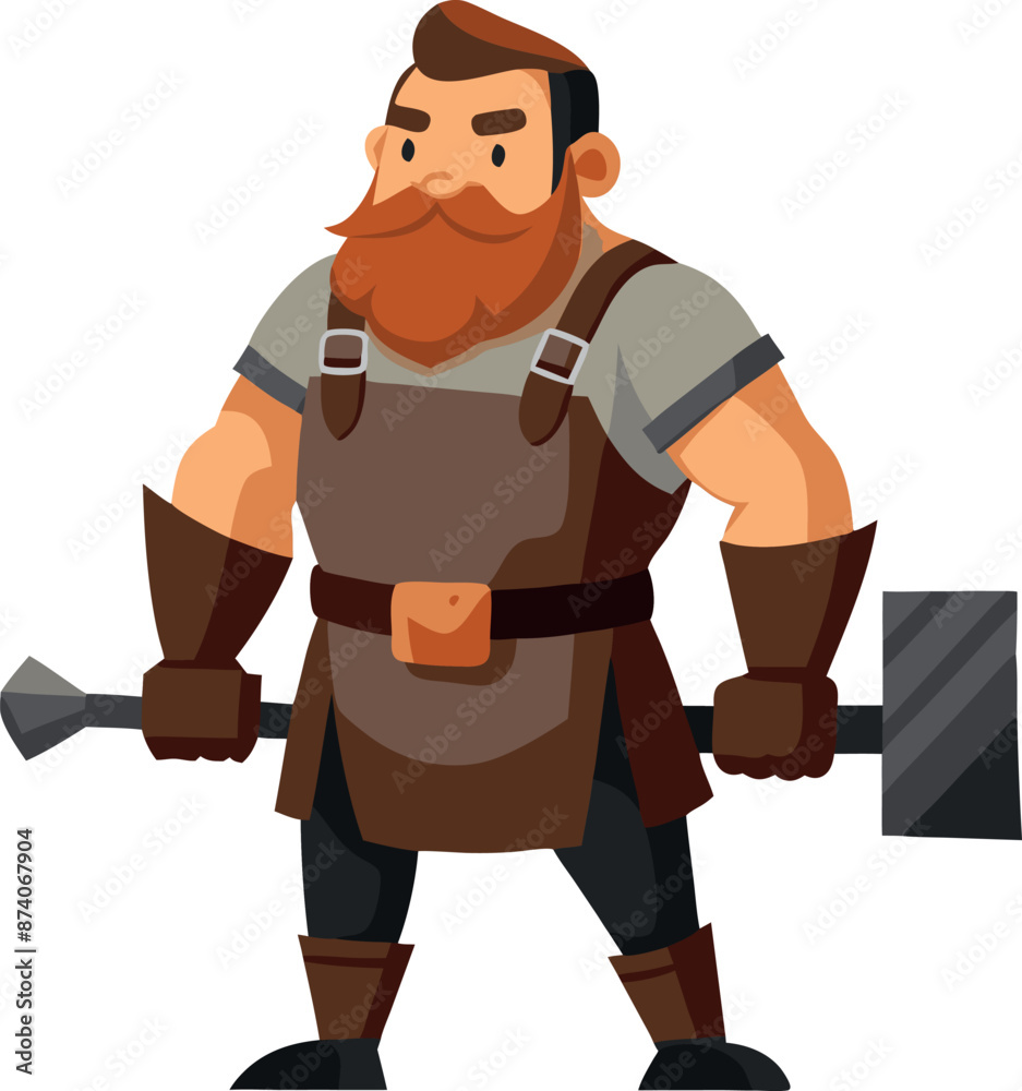 Cartoon Blacksmith Character Holding A Large Hammer