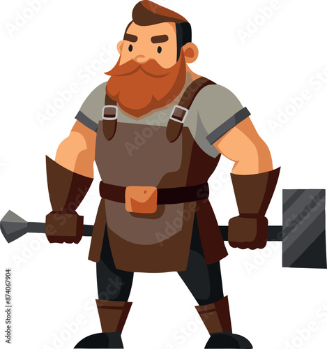 Cartoon Blacksmith Character Holding A Large Hammer