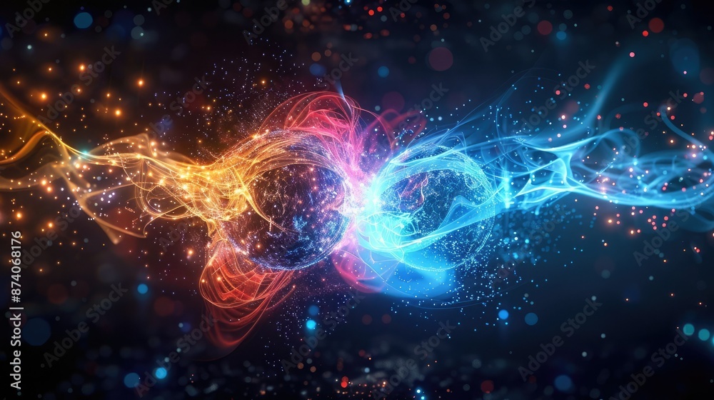Dynamic energy flow with vibrant colors and abstract forms creating a powerful visual effect, perfect for technology and science illustrations. Dynamic energy flow with vibrant colors and abstract forms creating a powerful visual effect, perfect for technology and science illustrations.