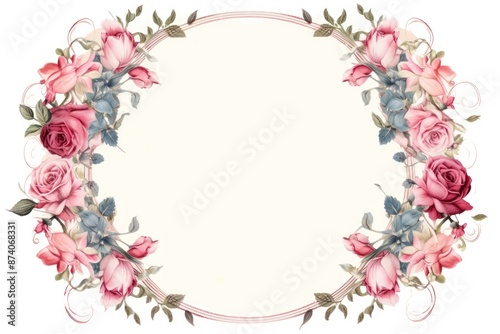 Vintage flowers circle frame pattern plant rose.