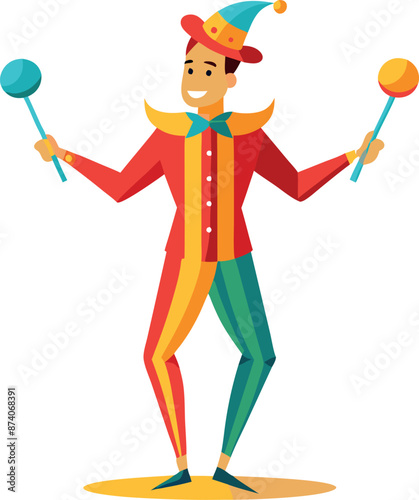 Colorful Jester Juggling with Balls in Vibrant Costume