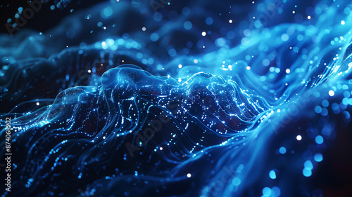 With data charts as the theme, data charts, blue tones, technological sense, lines, particles, ambient light, mysterious atmosphere