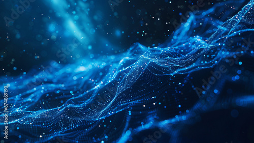 With data charts as the theme, data charts, blue tones, technological sense, lines, particles, ambient light, mysterious atmosphere
