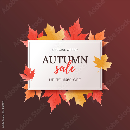 Autumn sale background layout decorated with watercolor leaves