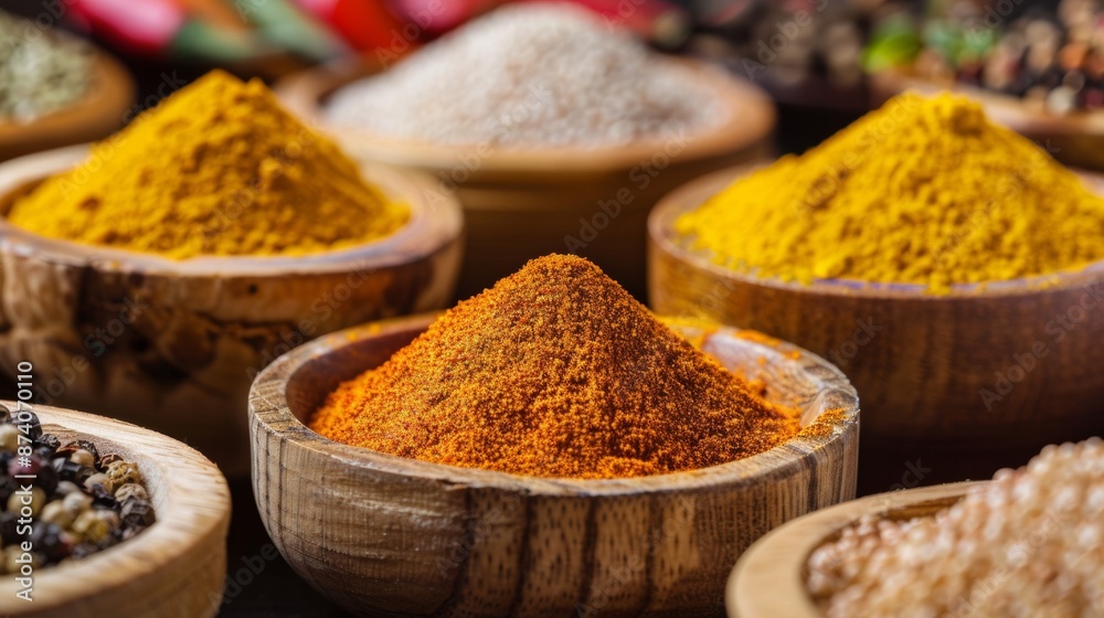 Assorted Spices in Wooden Bowls Assorted Spices in Wooden Bowls