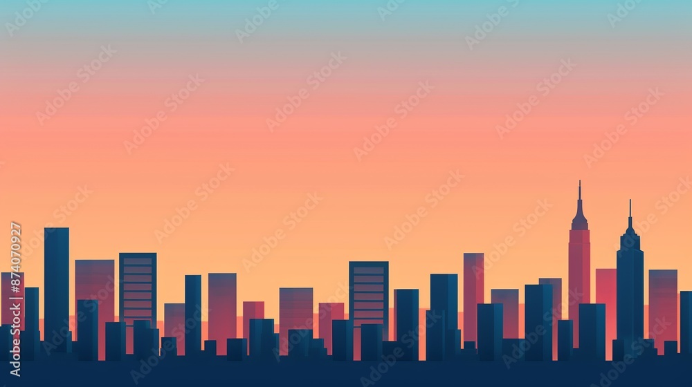 Obraz premium Design a sleek and minimalist cityscape illustration with clean lines and a modern aesthetic, perfect for urban-themed graphics. Illustration, Image, , Minimalism,