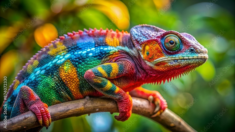 Colorful panther chameleon sitting on tree branch Colorful panther chameleon sitting on tree branch