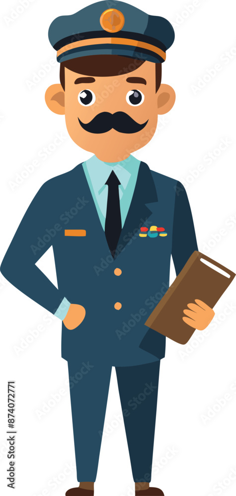 Cartoon Illustration of Pilot in Uniform Holding Clipboard Cartoon Illustration of Pilot in Uniform Holding Clipboard