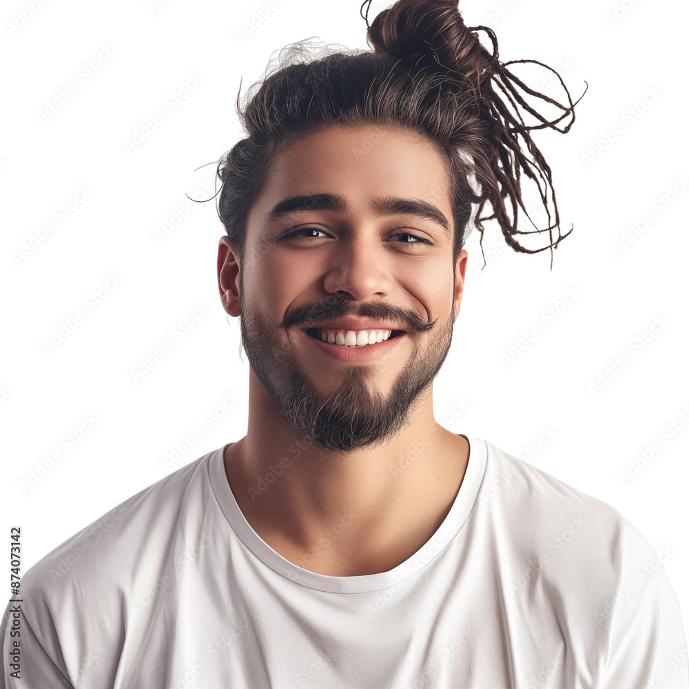 Happy hipster man with a top knot, isolated on transparent background. Happy hipster man with a top knot, isolated on transparent background.