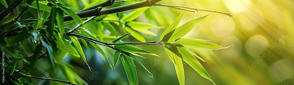 Obraz premium Green Bamboo Leaves in Sunlight