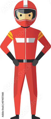 Cartoon Racing Driver in Red Suit and Helmet