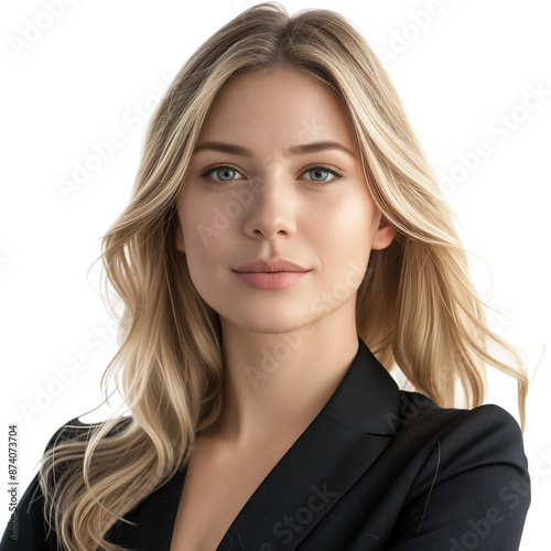 Confident Young Woman in Black Blazer, isolated on transparent background.