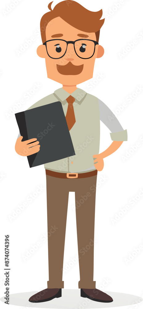 Cartoon Businessman Holding Clipboard in Professional Attire Cartoon Businessman Holding Clipboard in Professional Attire