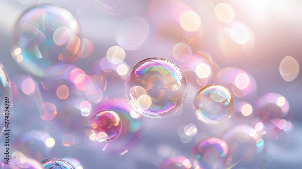 Abstract Bokeh Background with Floating Soap Bubbles, Iridescent Colors, Soft Focus, Dreamy Atmosphere Abstract Bokeh Background with Floating Soap Bubbles, Iridescent Colors, Soft Focus, Dreamy Atmosphere