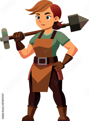 Female Blacksmith Character with Hammer Vector Illustration