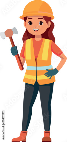 Female Construction Worker Holding Hammer in Safety Gear