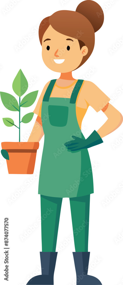 Female Gardener Holding Potted Plant Illustration Female Gardener Holding Potted Plant Illustration