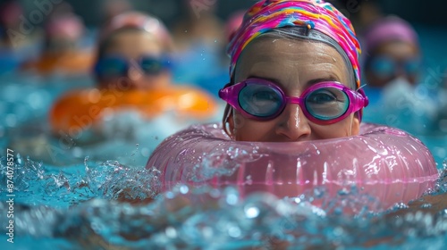 Senior woman in the pool photo