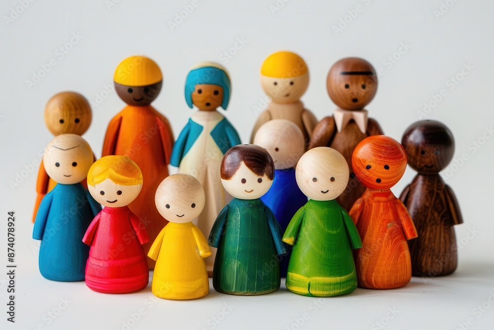 diverse group of wooden and colorful figurines arranged to represent inclusivity the varied shapes and hues symbolize different ethnicities abilities and identities in a unified composition diverse group of wooden and colorful figurines arranged to represent inclusivity the varied shapes and hues symbolize different ethnicities abilities and identities in a unified composition