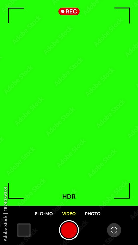 Mobile Phone Recording Screen Overlay Animation Background, Camera Viewfinder Screen Overlay, Isolated on Green Screen Background Suitable for Chroma, Vertical format
