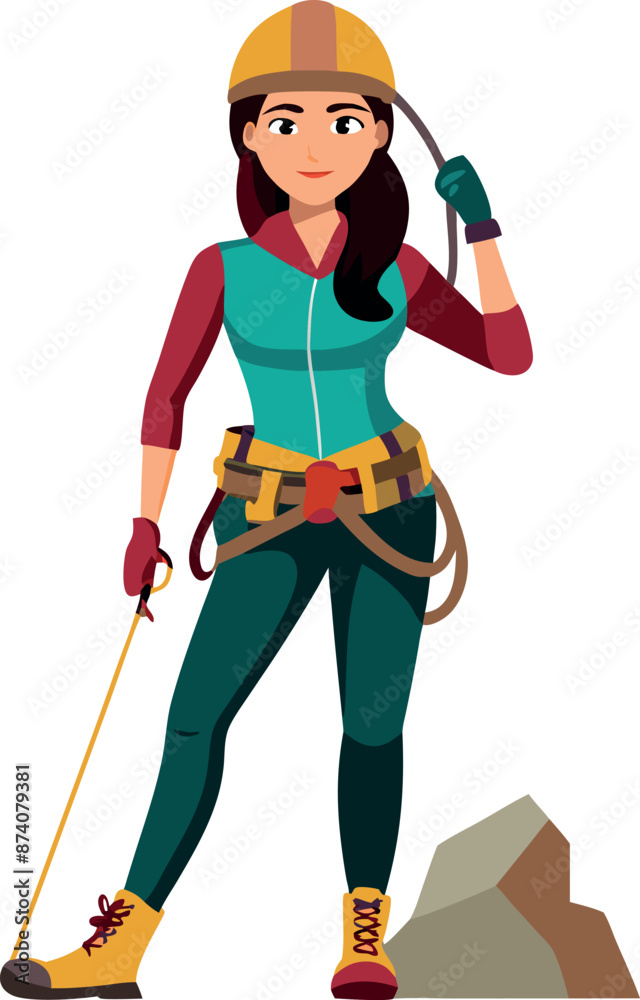 Female Rock Climber Cartoon Ready for Adventure Female Rock Climber Cartoon Ready for Adventure