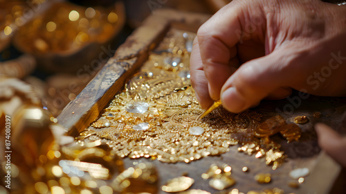 Skilled Gold Master Crafting Exquisite Gold Jewelry with Precision and Care photo