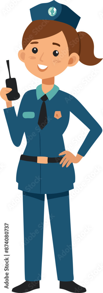 Smiling Female Police Officer With Walkie Talkie Illustration Smiling Female Police Officer With Walkie Talkie Illustration
