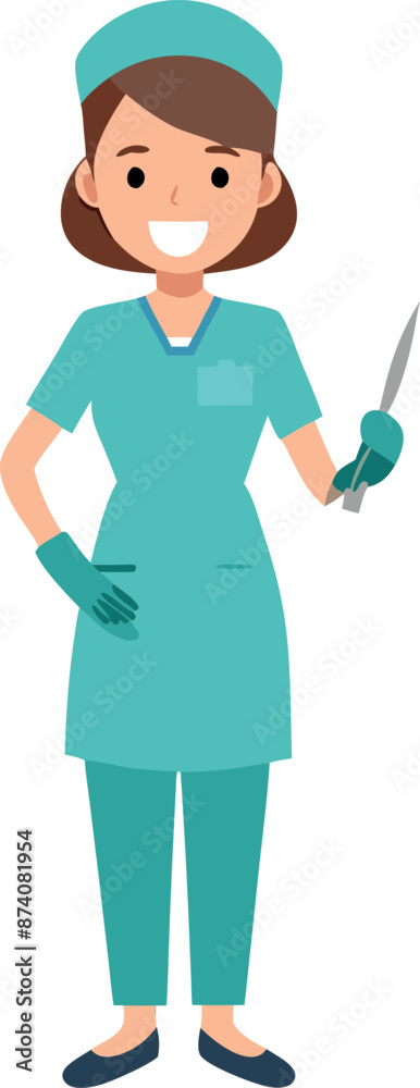 Smiling Female Surgeon Holding Scalpel Wearing Surgical Uniform