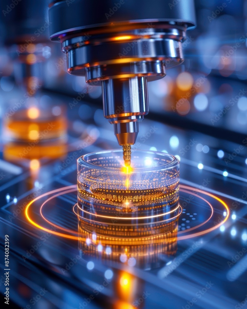 Close-up of advanced microscope analyzing a sample in a lab. Innovative technology and scientific research concept. Close-up of advanced microscope analyzing a sample in a lab. Innovative technology and scientific research concept.