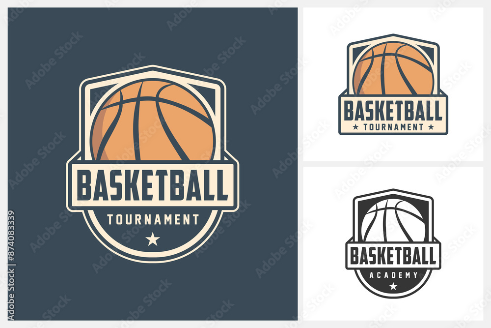 Basketball logo design template, basketball team emblem collection, basketball tournament logo design vector illustration Basketball logo design template, basketball team emblem collection, basketball tournament logo design vector illustration