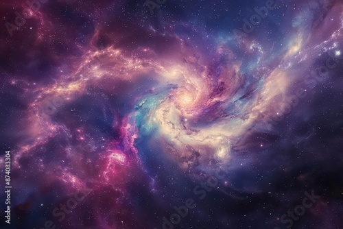 epic space scene with swirling galaxies and nebulae vibrant colors and dynamic energy flows create a mesmerizing cosmic dance evoking wonder and infinite possibilities © Bijac