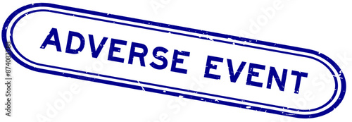 Grunge blue adverse event word rubber seal stamp on white background