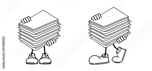 Writing paper. Cartoon, comic mascot empty A4 or A3 copy paper, stacked paper. Flat paper stack. Document, paperwork. Stationery stacked papers icon. Pile papers, filePrintouts, hardcopy documents. Sh
