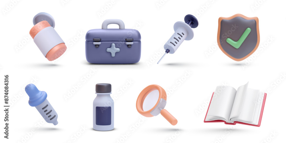 Set of 3d realistic medical elements isolated on white background. Vector illustration Set of 3d realistic medical elements isolated on white background. Vector illustration