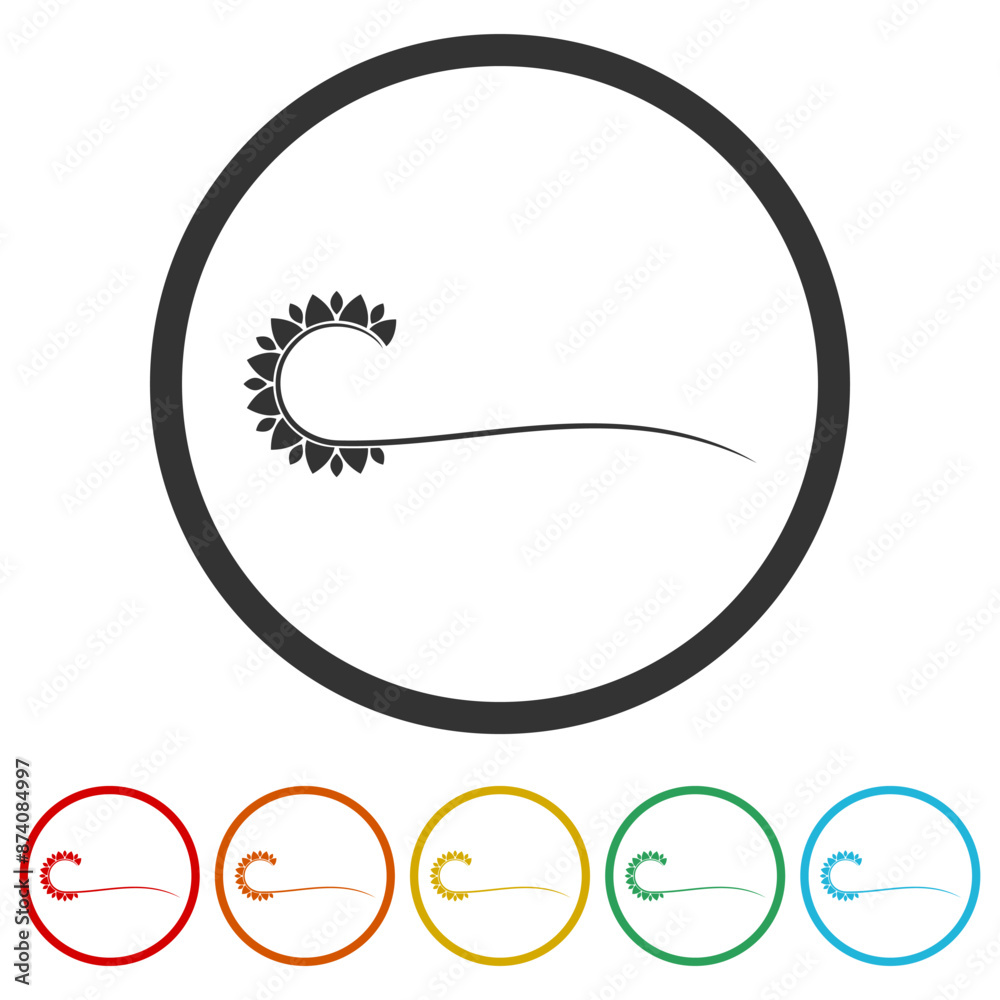 Sunflower logo template. Set icons in color circle buttons Sunflower logo template. Set icons in color circle buttons