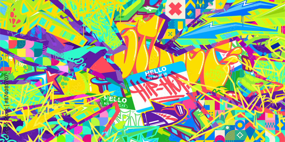 Fototapeta premium Cool Trendy Abstract Urban Street Art Graffiti Style Vector Collage Illustration Background Template