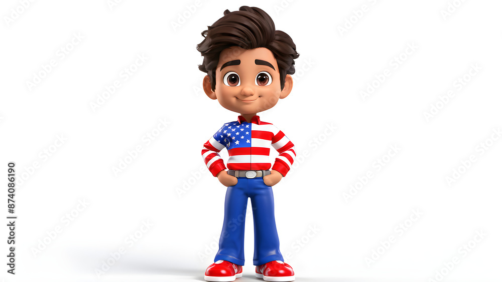 brown haired boy Cartoon, Independence Day of USA, Fourth of July brown haired boy Cartoon, Independence Day of USA, Fourth of July