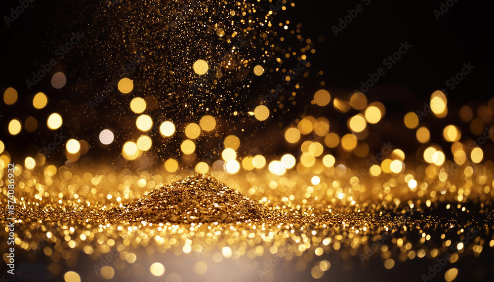 Gold glitter particles, shining gold sparks black background. Gold glow and shimmering sparkles shine Gold glitter particles, shining gold sparks black background. Gold glow and shimmering sparkles shine
