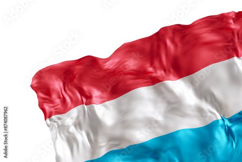 Realistic flag of Luxembourg with folds, on transparent background. Footer, corner design element. Cut out. Perfect for patriotic themes or national event promotions. 3D render. photo