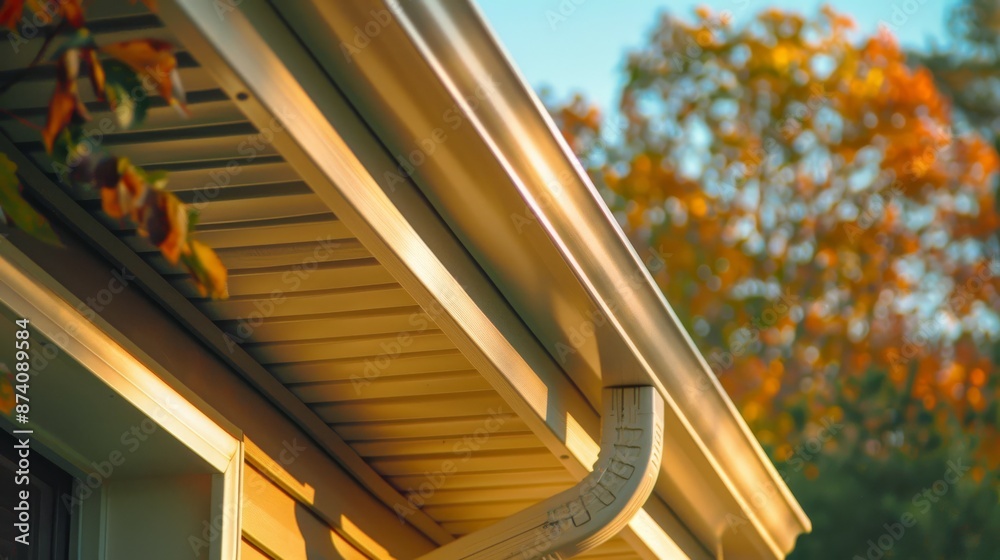 Fototapeta premium Close up of specialized gutter hanger installation for homes with unique fascia angles,